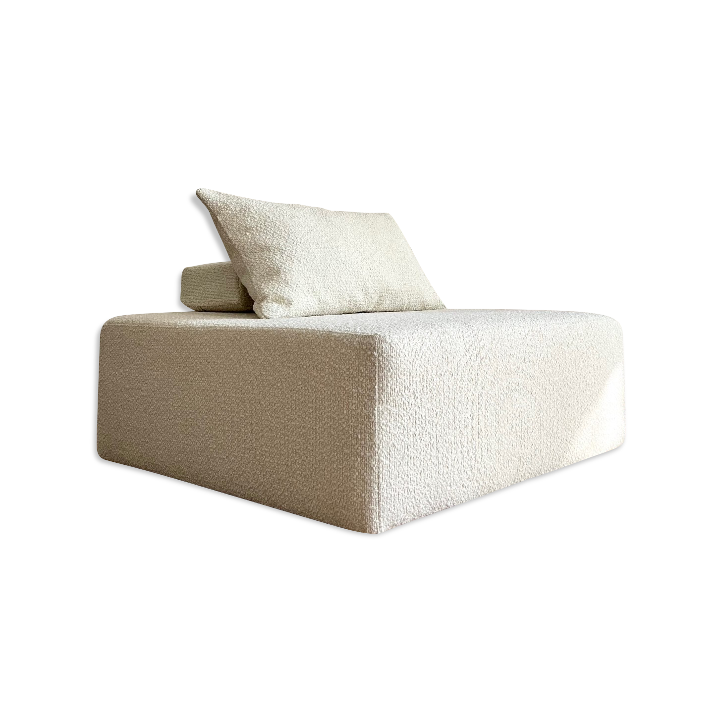 Square ottoman and its cushions in buckle fabric