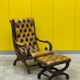 Original English Chesterfield Wingback Chair & Matching Footstool