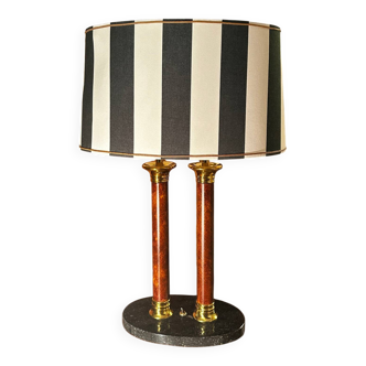 Deknudt Double Column Lamp – Wood, Brass, Marble – Restored