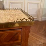 Bedside table of the 18th Louis XV period in marquetry and marble