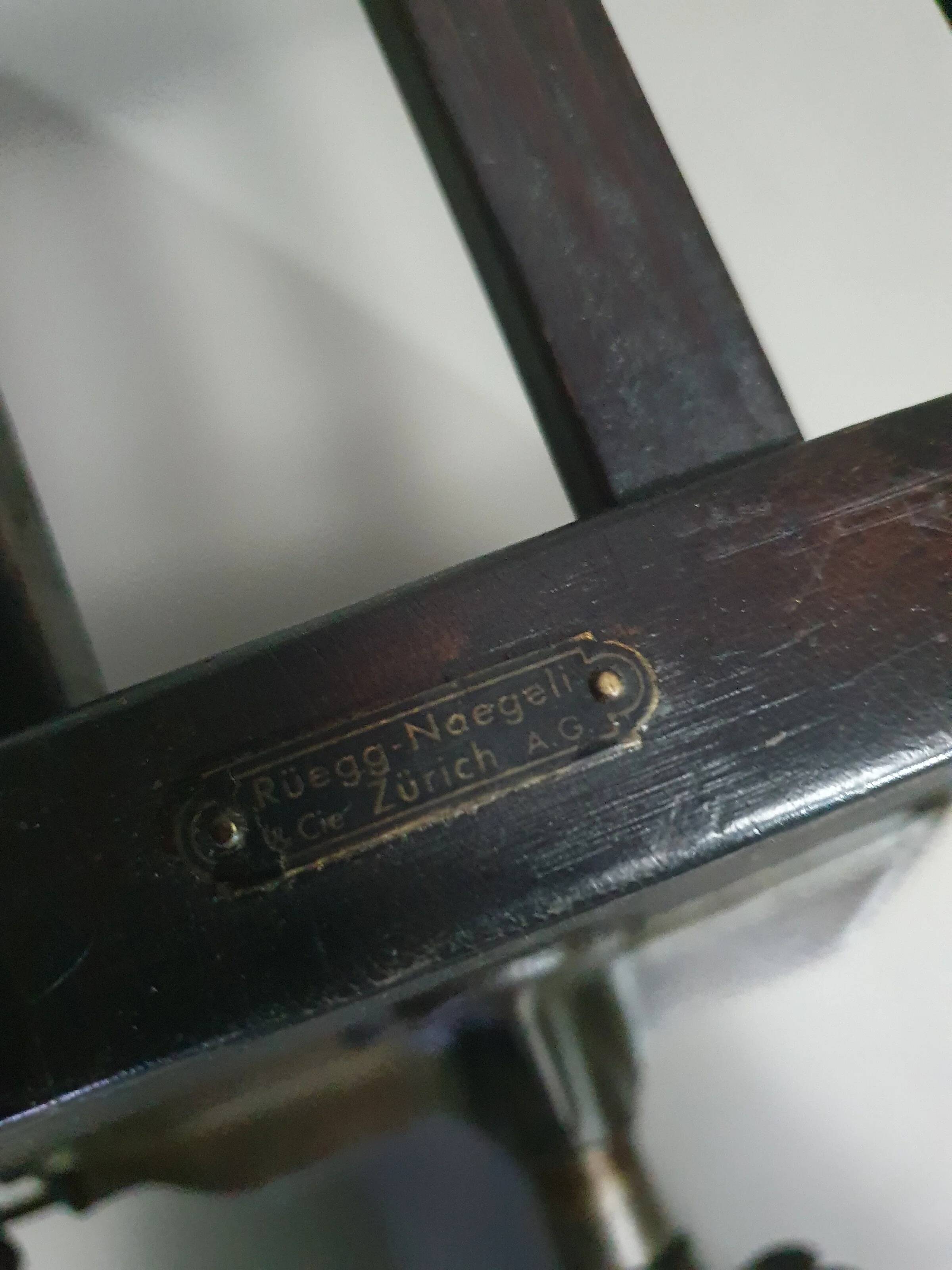 American office chair. Adjustable height 45 / 56 cm. Marked Rüegg Naegeli (Swiss)