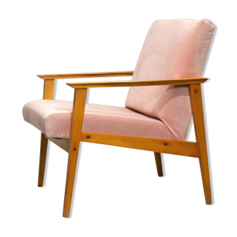 Czech Chair re-upholstered powder pink Velvet