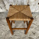 Antique Carved Wood Stool + Vintage Straw Seat #E099