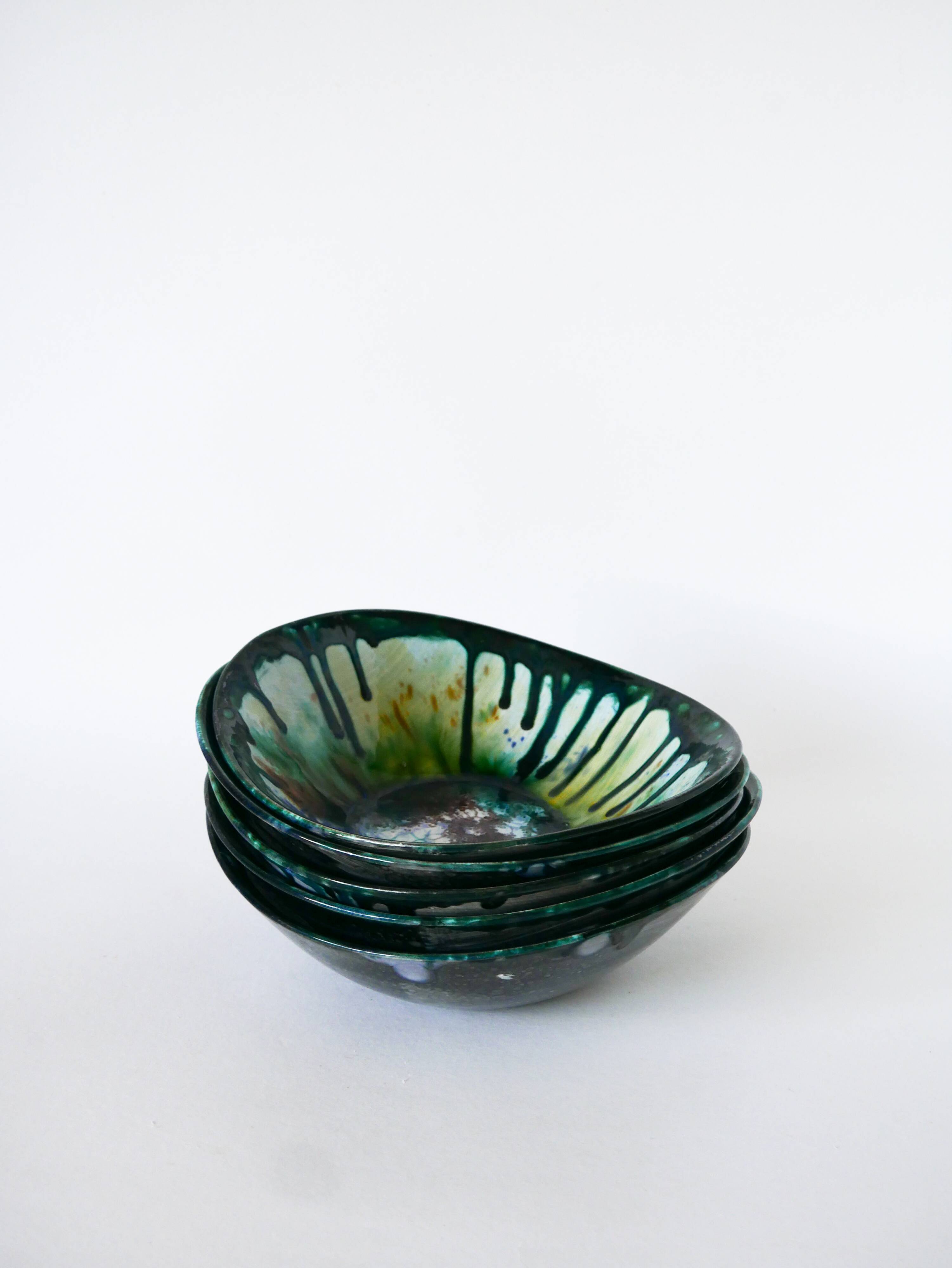 Set of 5 oval deep plates in ceramic from Morvan, 1970.