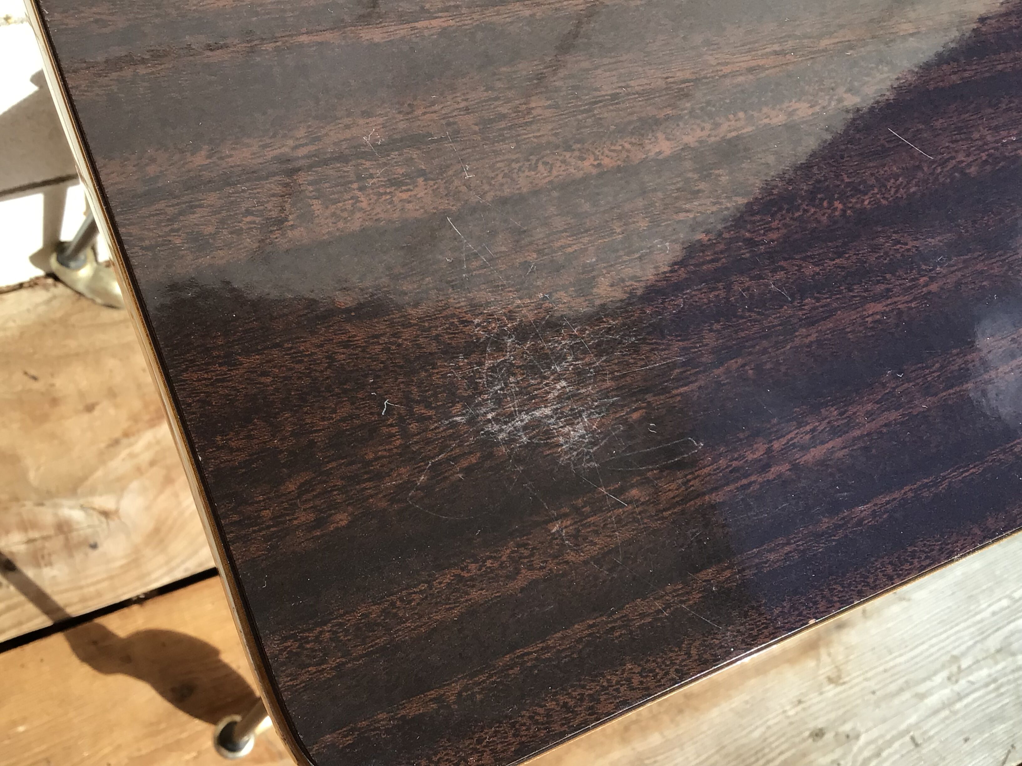 Console formica mocha feet compass metal casters