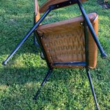 Rare light brown leatherette armchair, by "Colette Gueden", designer from the 50s