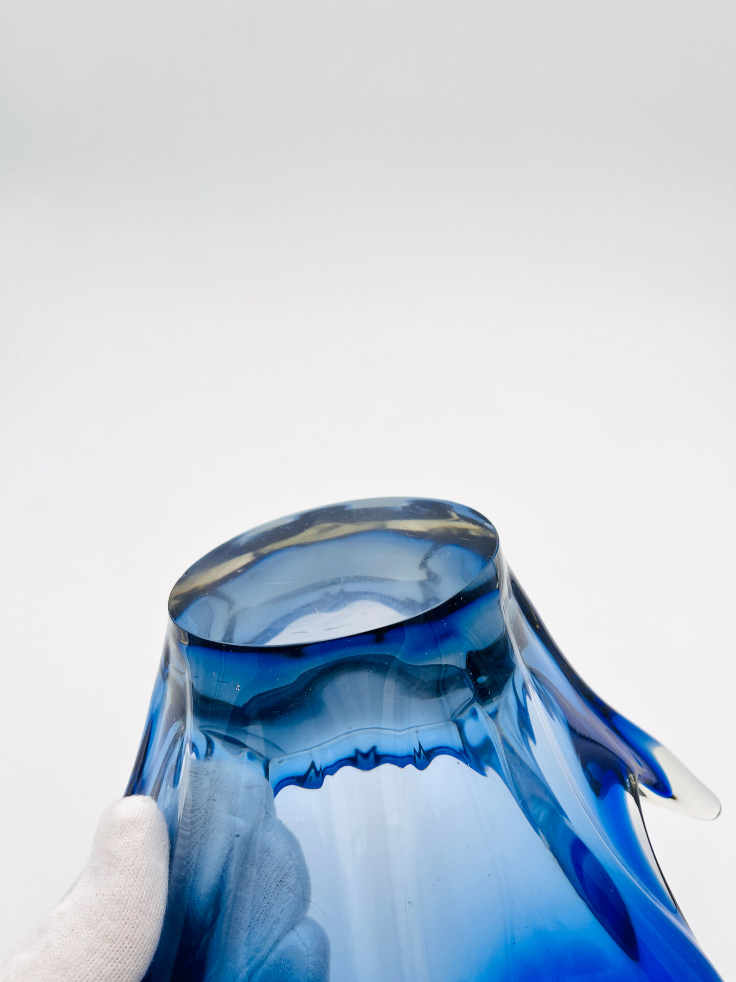 Large Bohemian Crystal Coupe Hospodka Blue Sommerso 1960