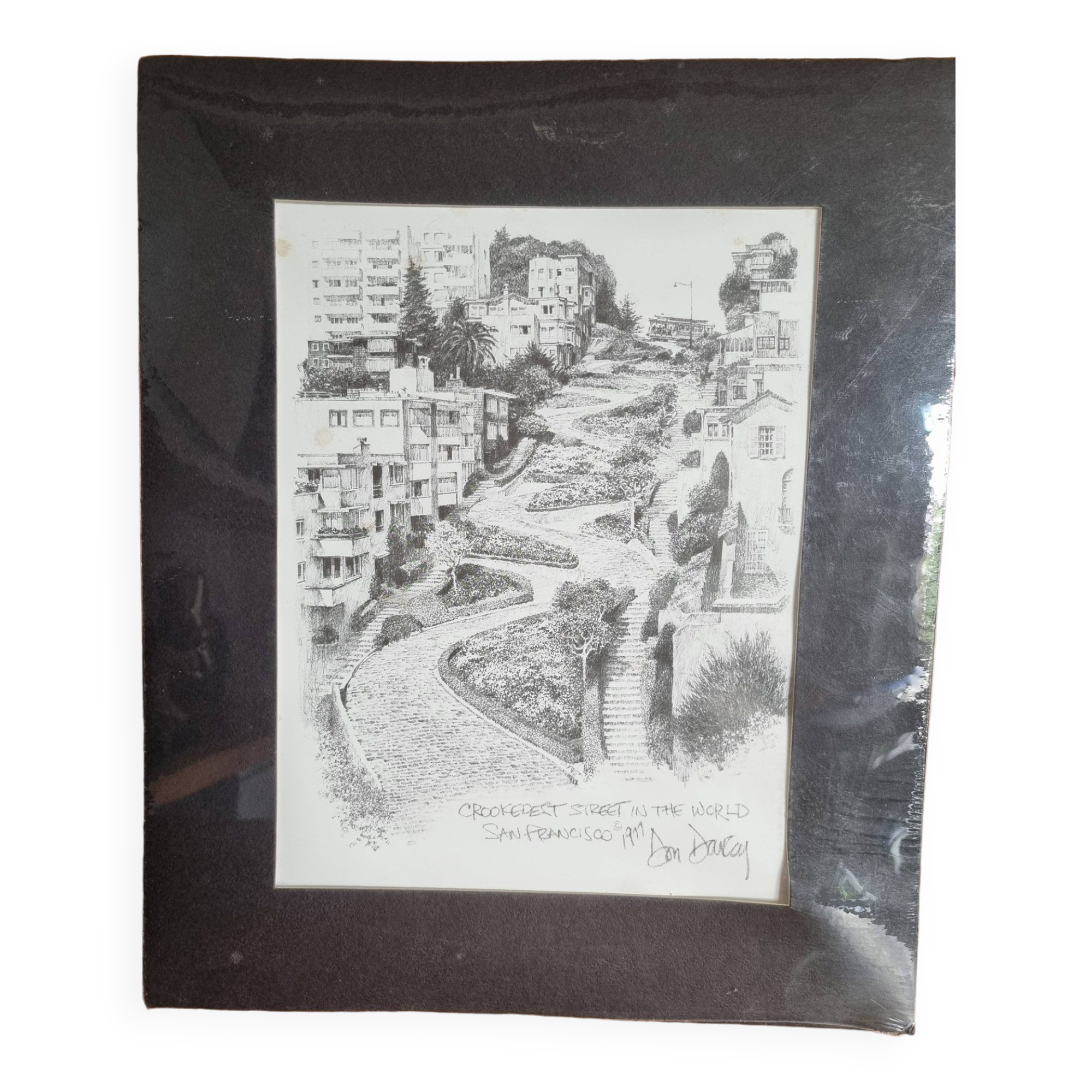 Engraving by Don Davey The Crookedest Street in the World San Francisco 1977