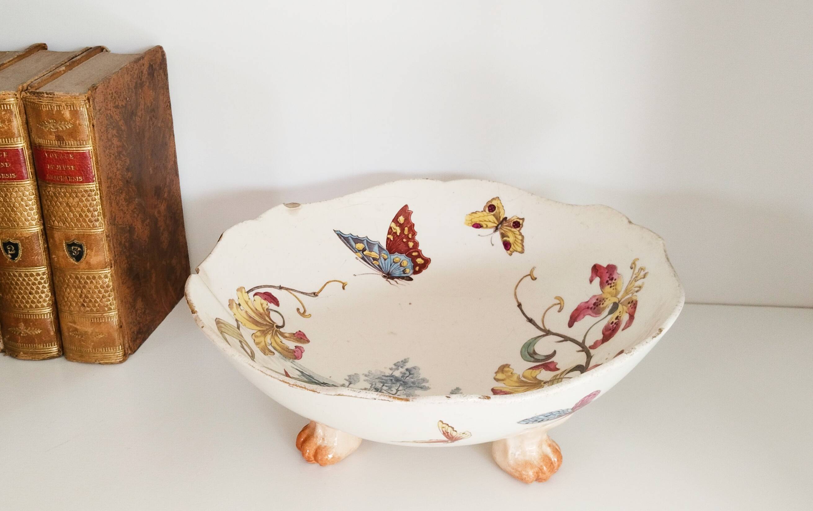 Fruit bowl with polychrome design in Lunéville earthenware, round dish