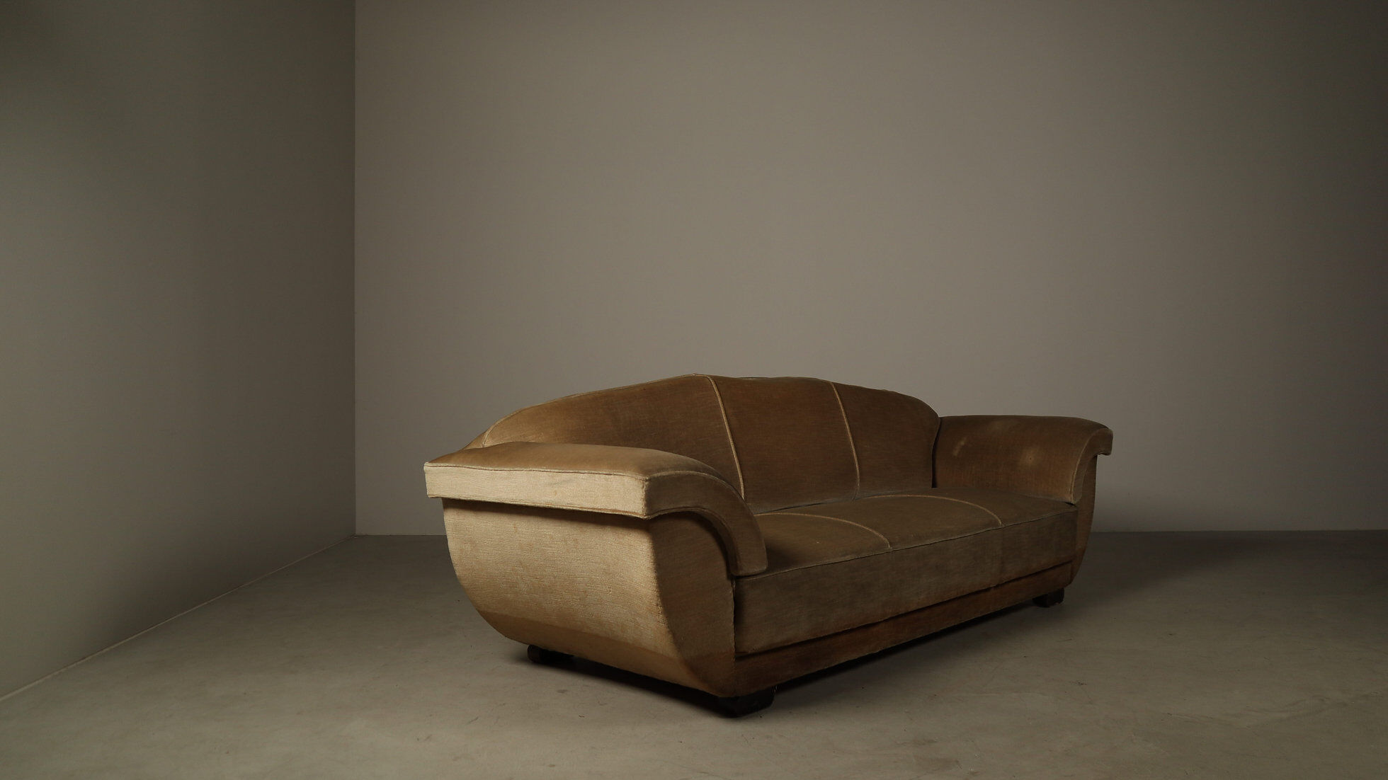 Art Deco three-seat sofa in original velvet, Belgium circa 1930