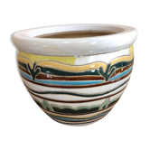 Old Cache Pot Ceramic White Decoration Enamelled Multicolored Vintage