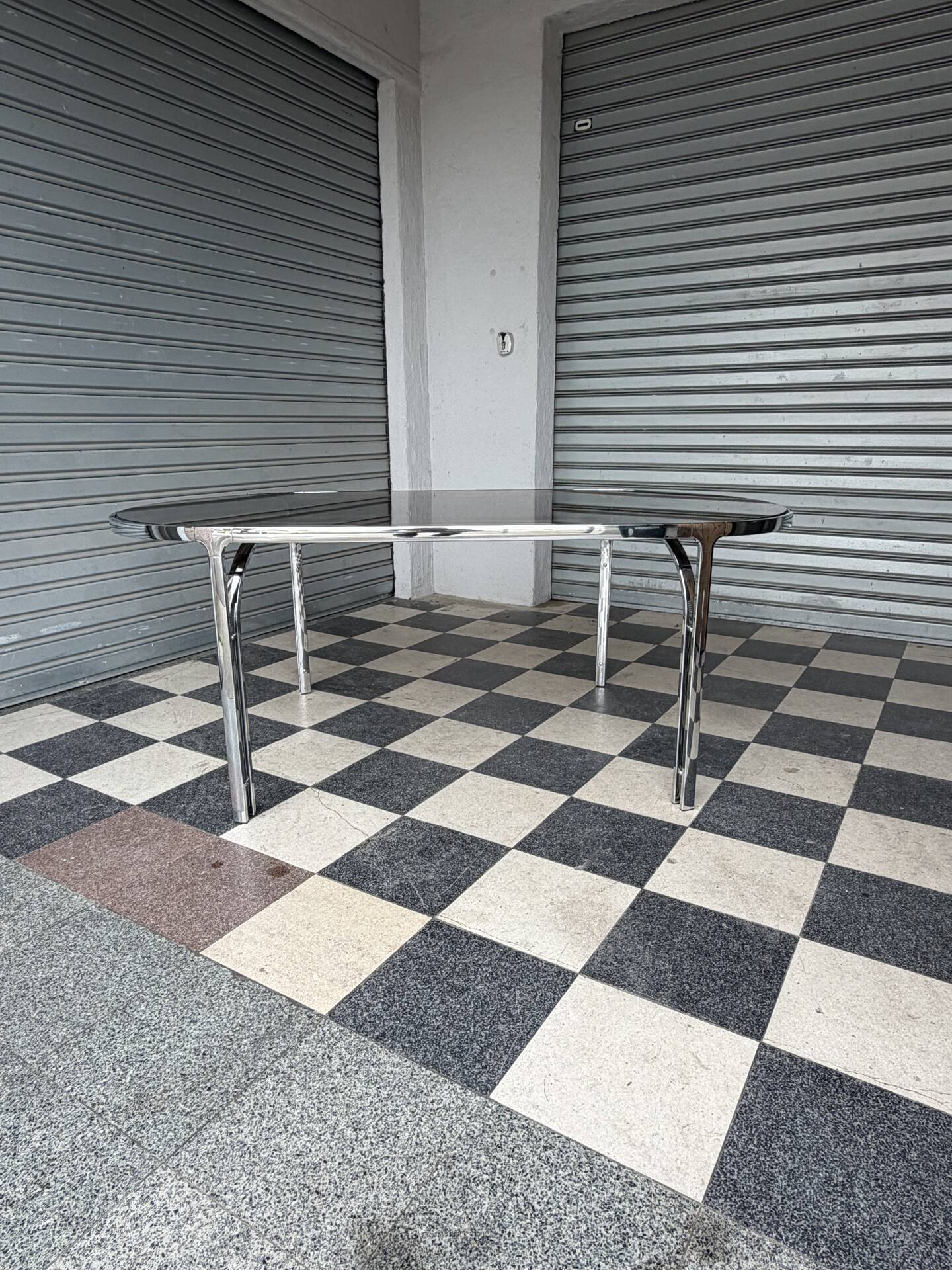 Vintage glass and chrome table