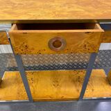 Steel and elm burl console circa 1970