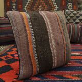 Striped Wool Kilim Cushion Cover Brown Purple Pillow Case- 39x39cm