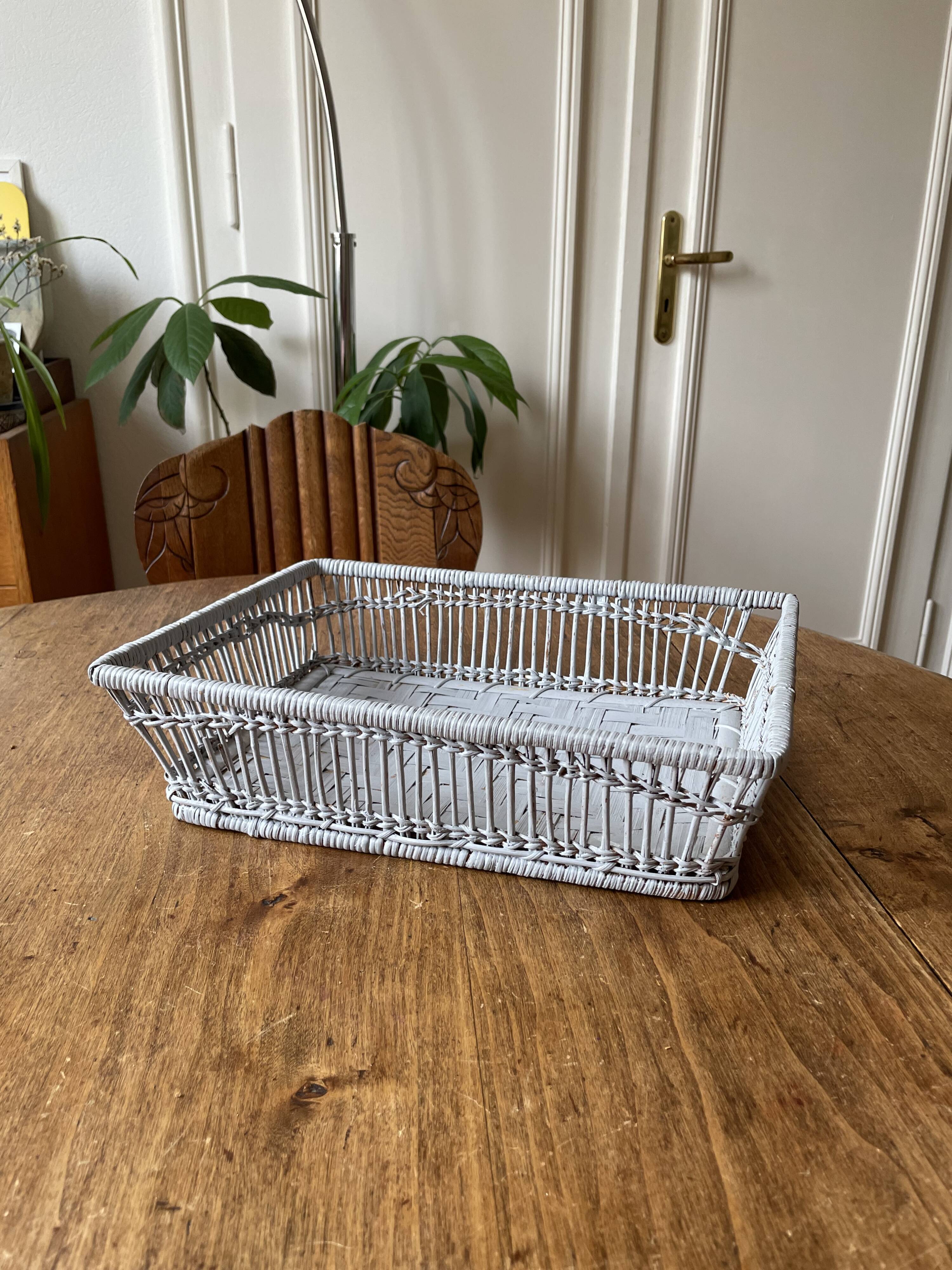 Bread basket, pocket emptying tray, storage box in grey rattan and wicker -