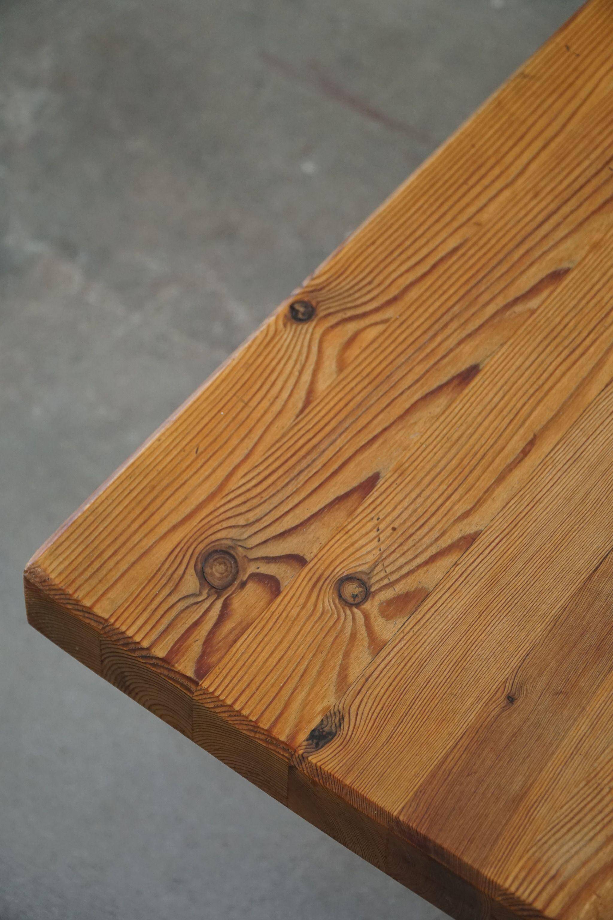 Modern Swedish coffee table in solid pine by Sven Larsson, brutalist, 1970s.