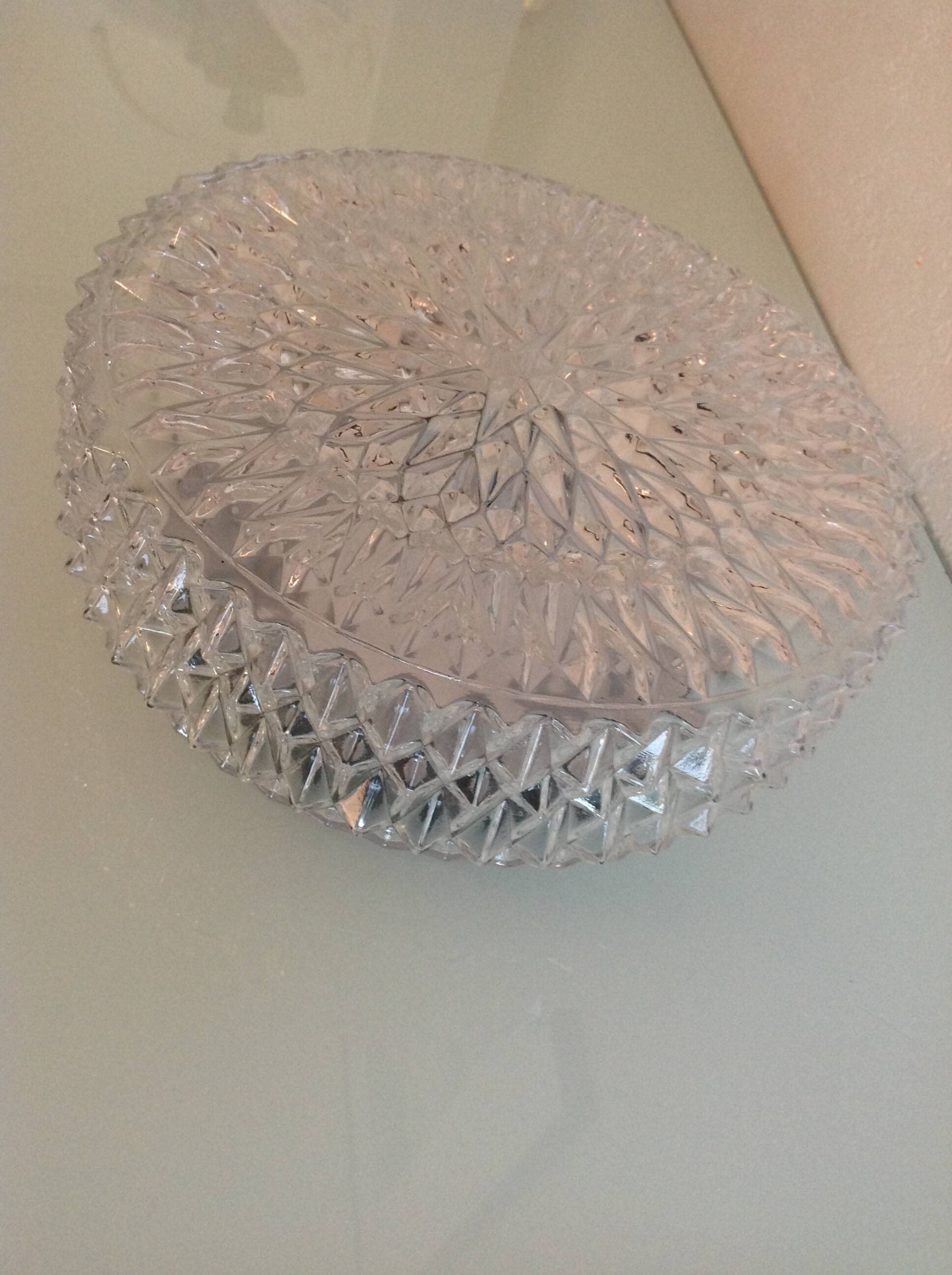 Round diamond-tipped glass ceiling light / vintage 60s-70s