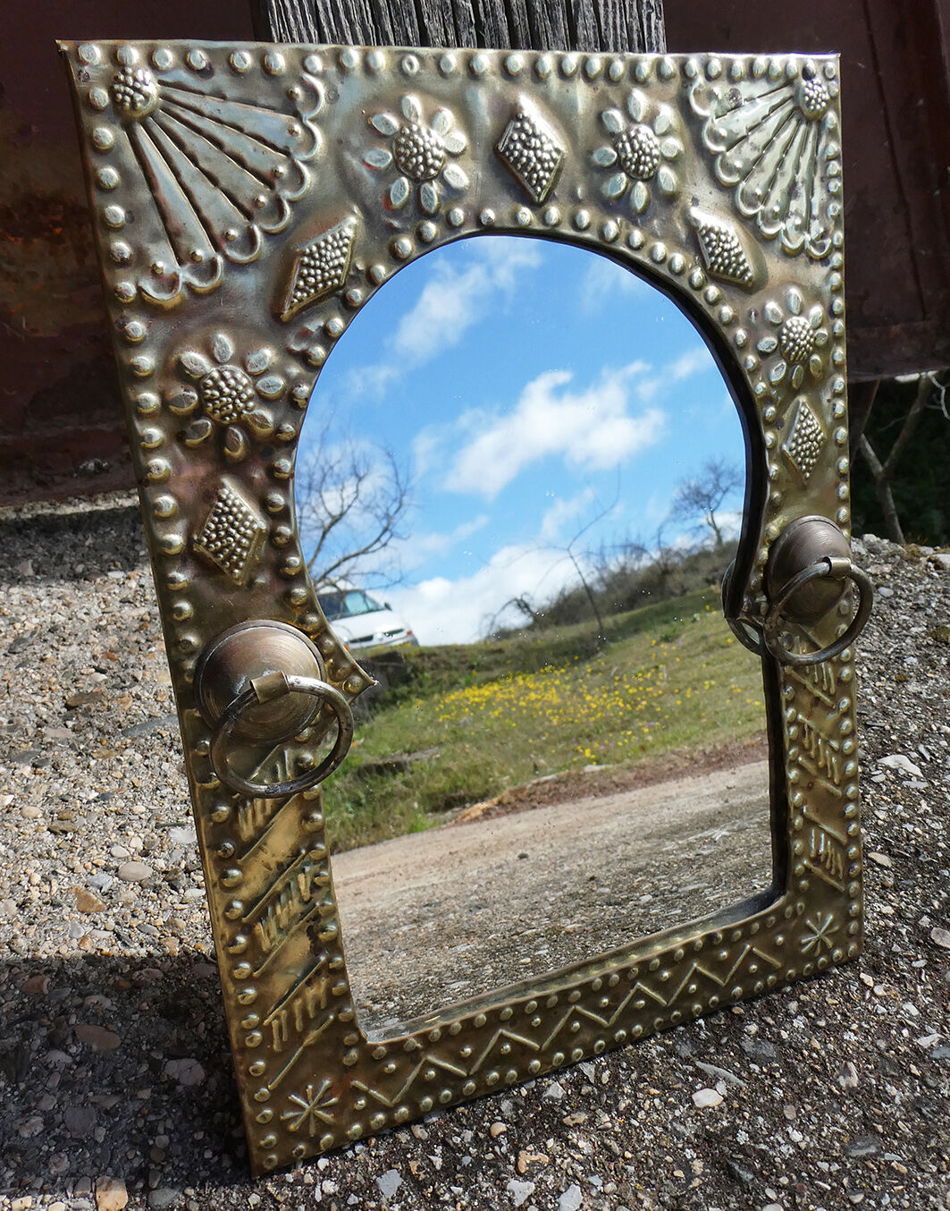 Eastern mirror brass pushed back ethnic style, 23x31cm