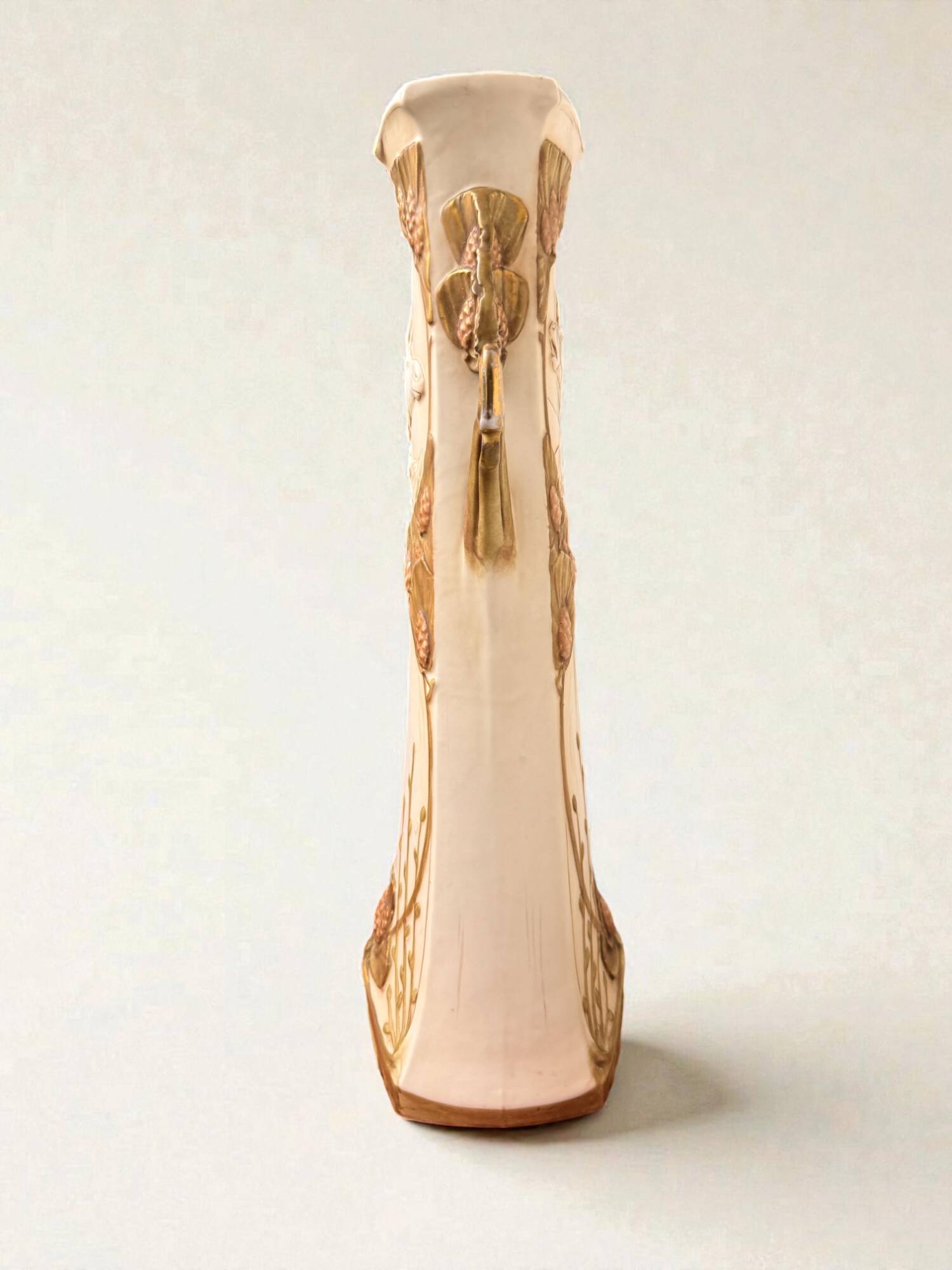 Art Nouveau vase Royal Dux Bohemia, sculpted deer, 1900s