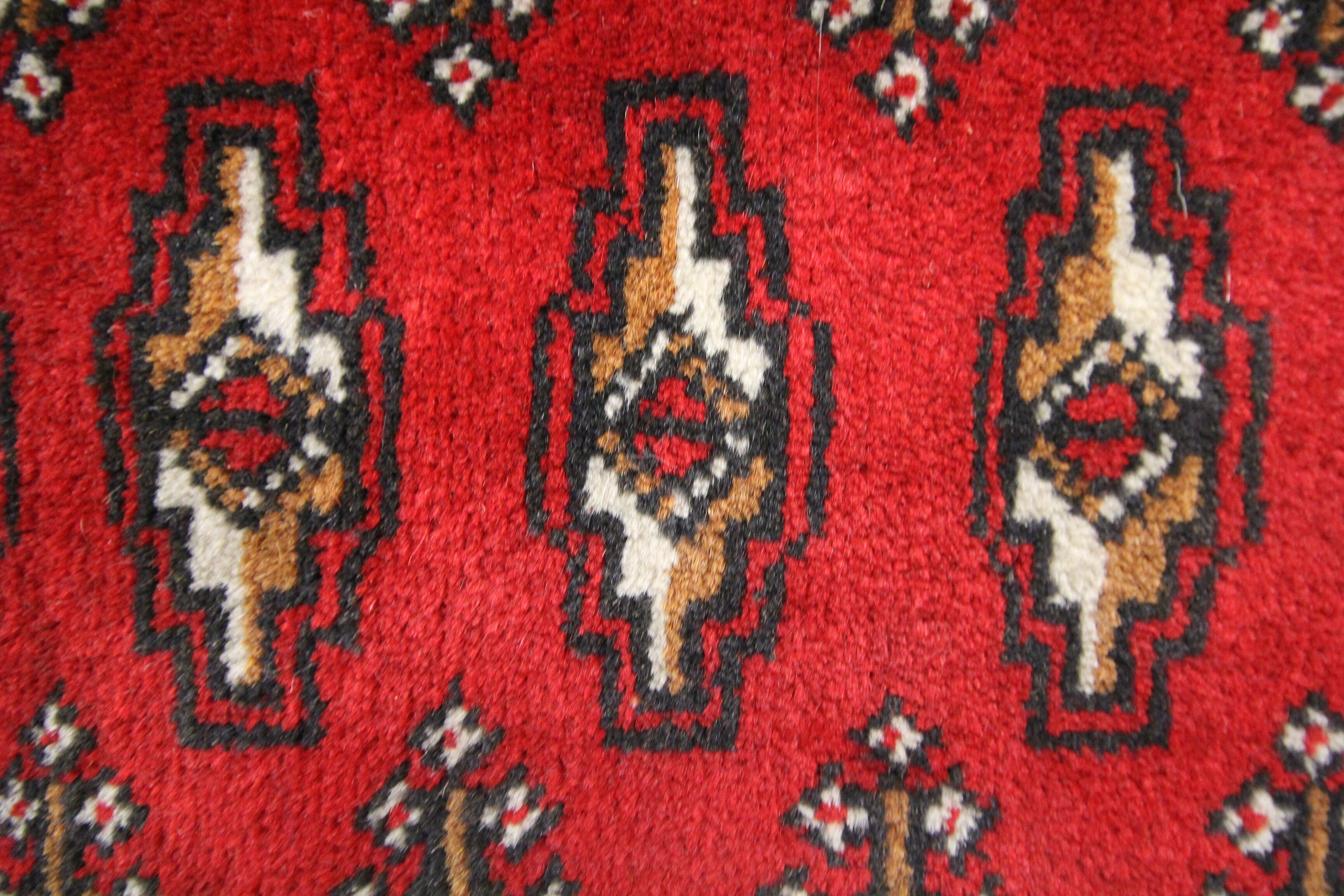 Red wool persian turkmen rug handwoven oriental small area rug- 60x130cm