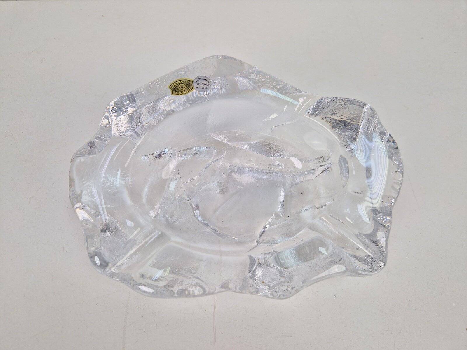 Vintage Brutalist Ice Glass Ashtray from Val Saint Lambert, 1960s