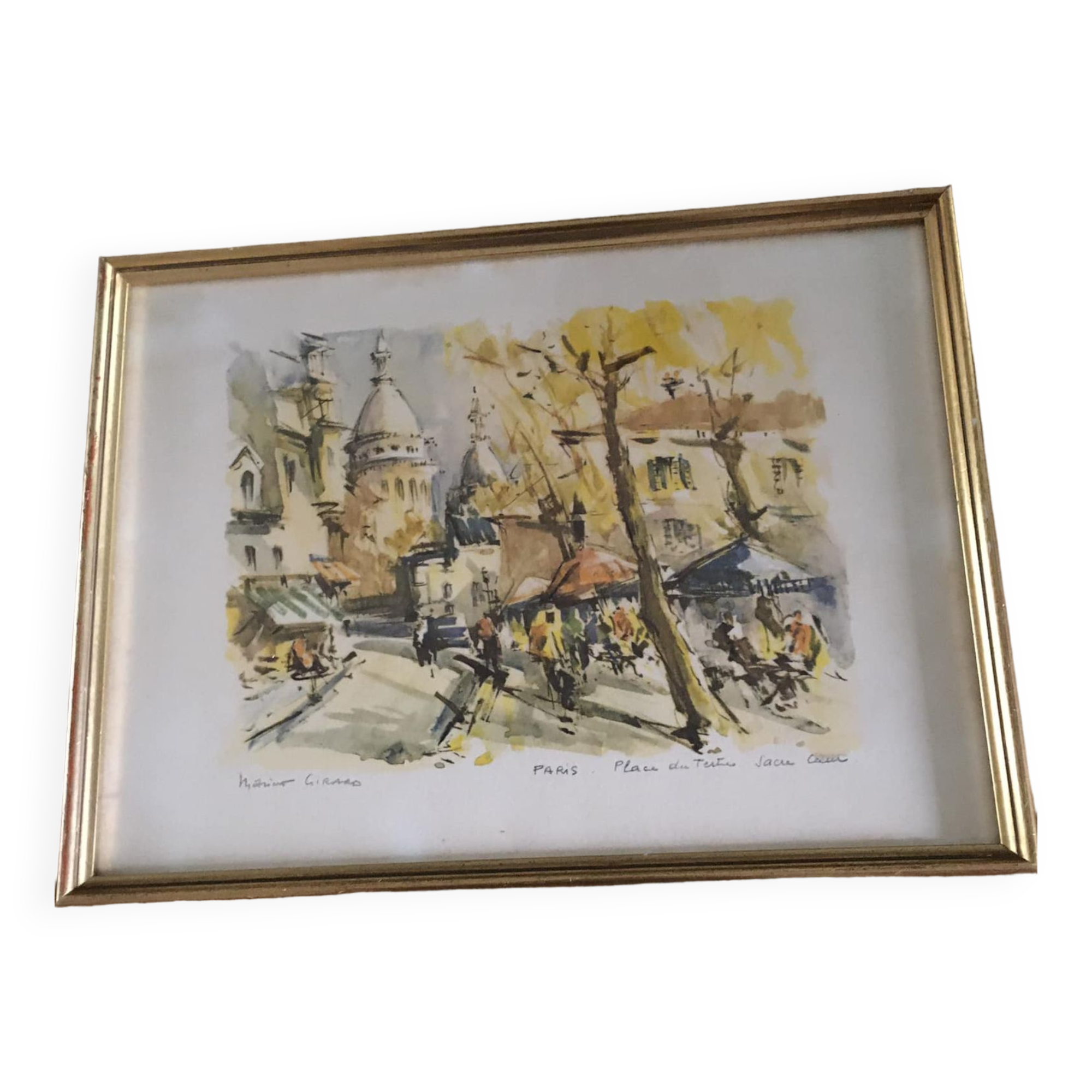 Watercolor on cream paper PARIS Place du Tertre Sacré Coeur. Work signed Marius GIRARD (1960s)
