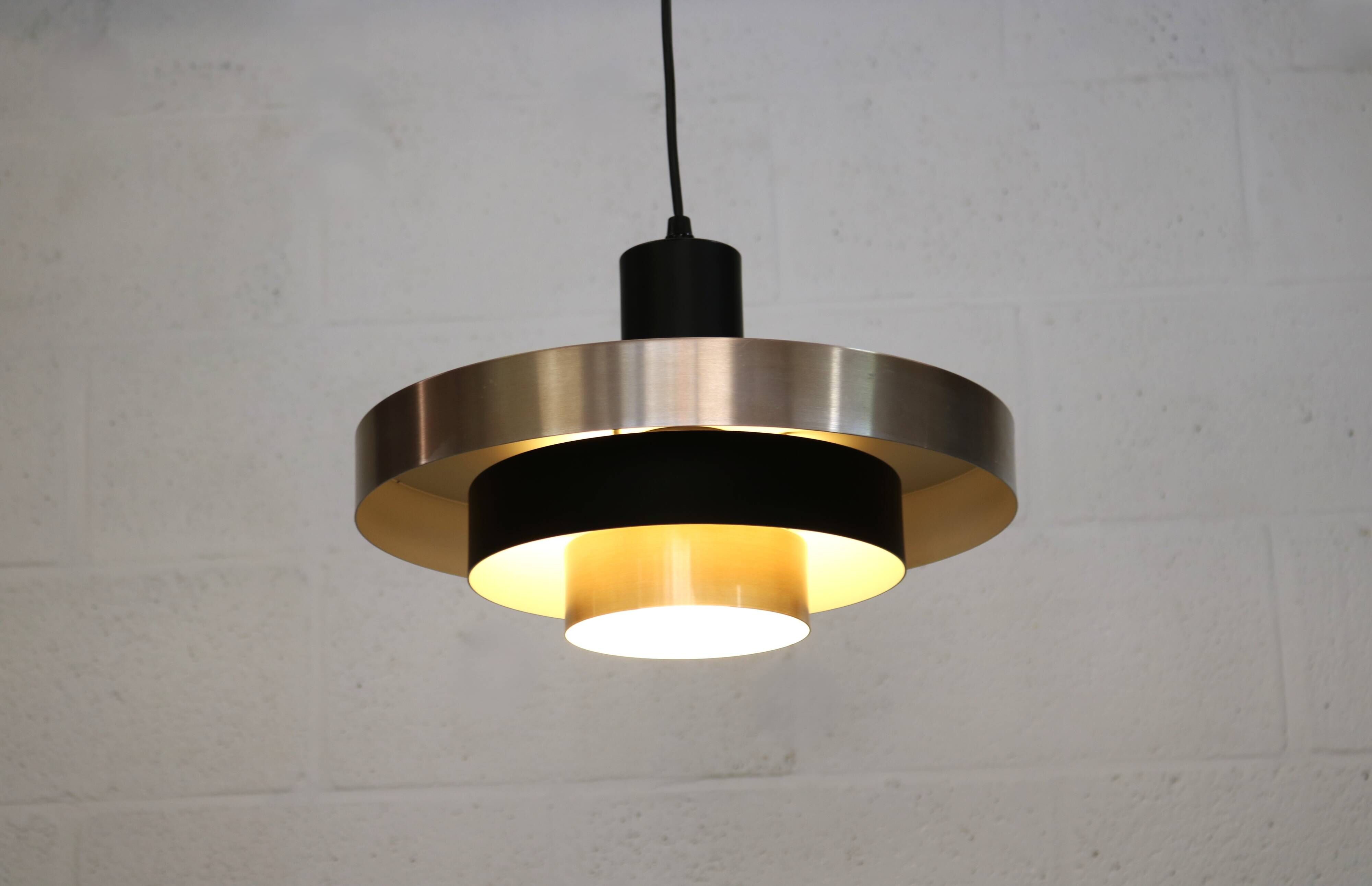 Vintage Danish Pendant Lamp – Champagne Aluminium & Black – Scandinavian