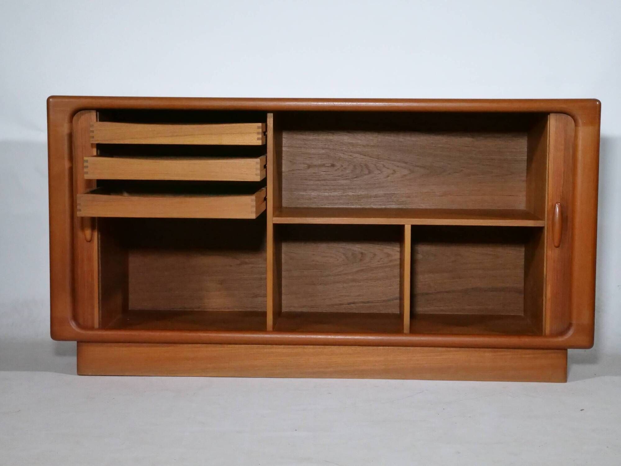Teak sideboard by dyrlund, sliding door dresser, danish design, 1960s