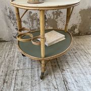Desserte, table roulante en rotin années 60