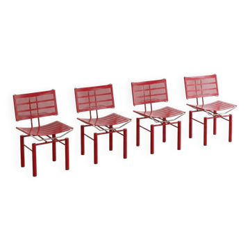 Set of 4 postmodern '8600' chairs in red by Hans Ulrich Bitsch for Kusch & Co.