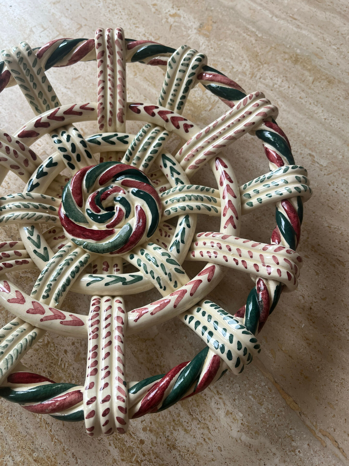 Hand-painted woven ceramic plate