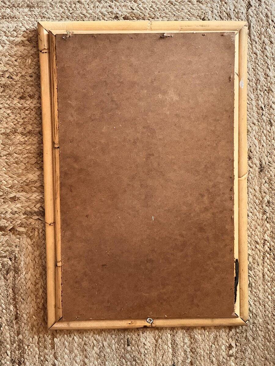 Vintage Spanish mirror in natural bamboo, 1950.