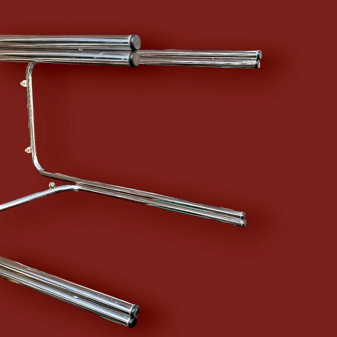 Vintage side table in chromed metal and smoked glass - modernist style