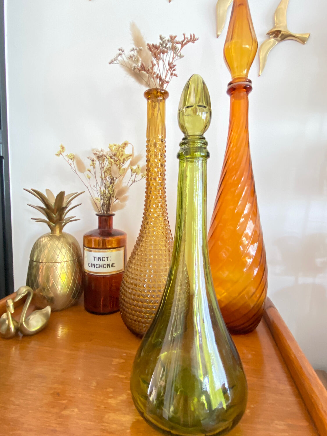 Vintage green glass carafe