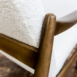 Pair of white boucle gfm 64 high back armchairs by edmund homa, 1960s