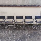 Set 5 chaises cantilever cuir/chrome
