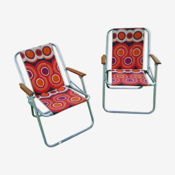 Pair of vintage folding camping chairs 70s