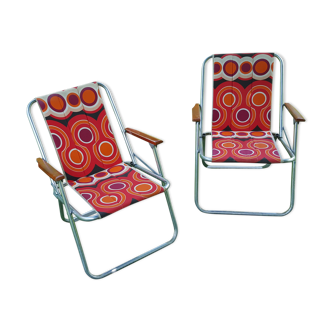 Pair of vintage folding camping chairs 70s