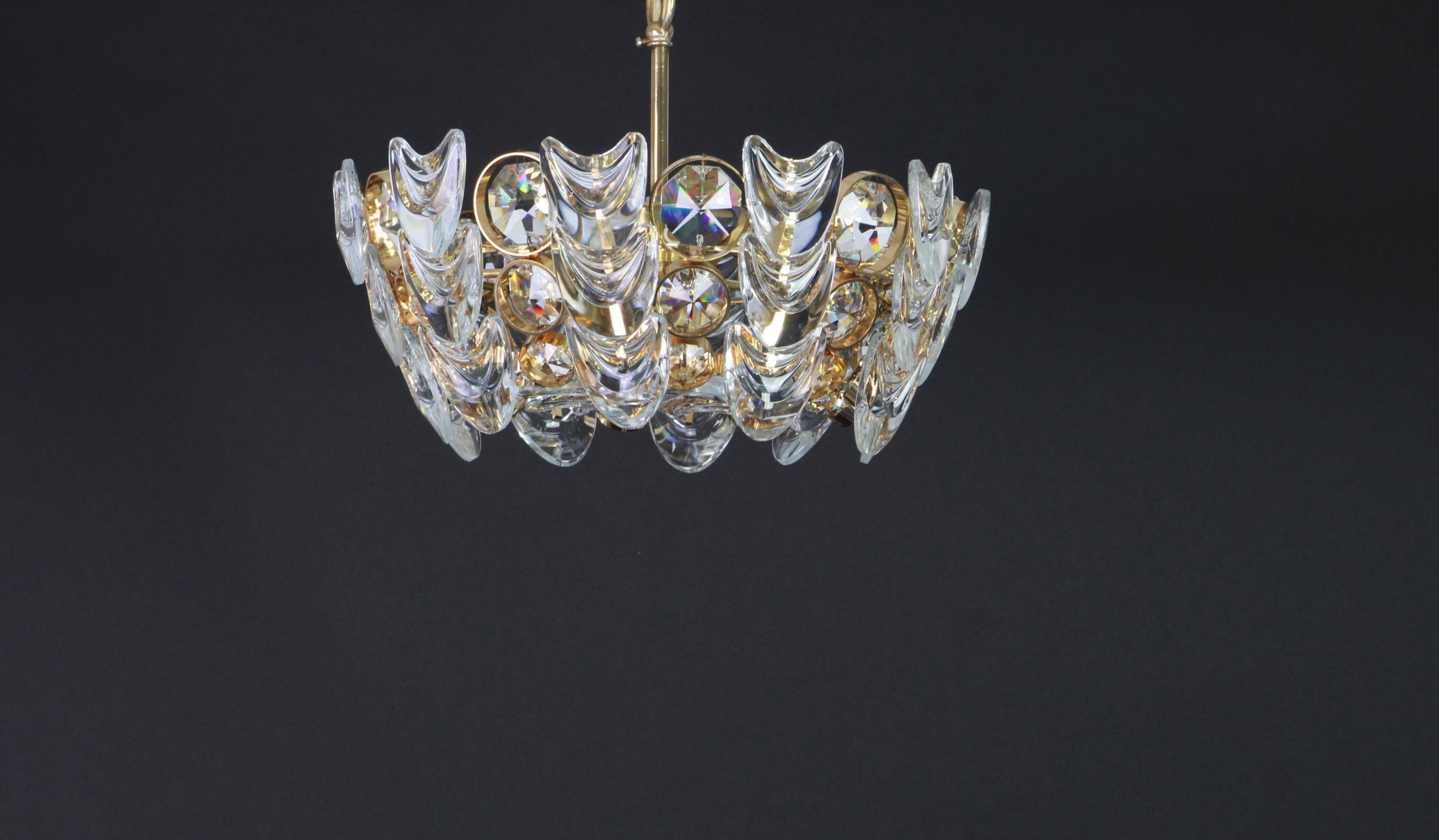 Small golden brass suspension with crystal glass inlay by Palwa, Germany, 1970s.