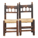 Antique Spanish Country Chairs with Woven Rush Seats