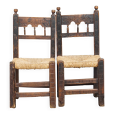 Chaises de campagne espagnoles antiques avec sièges en jonc tressé