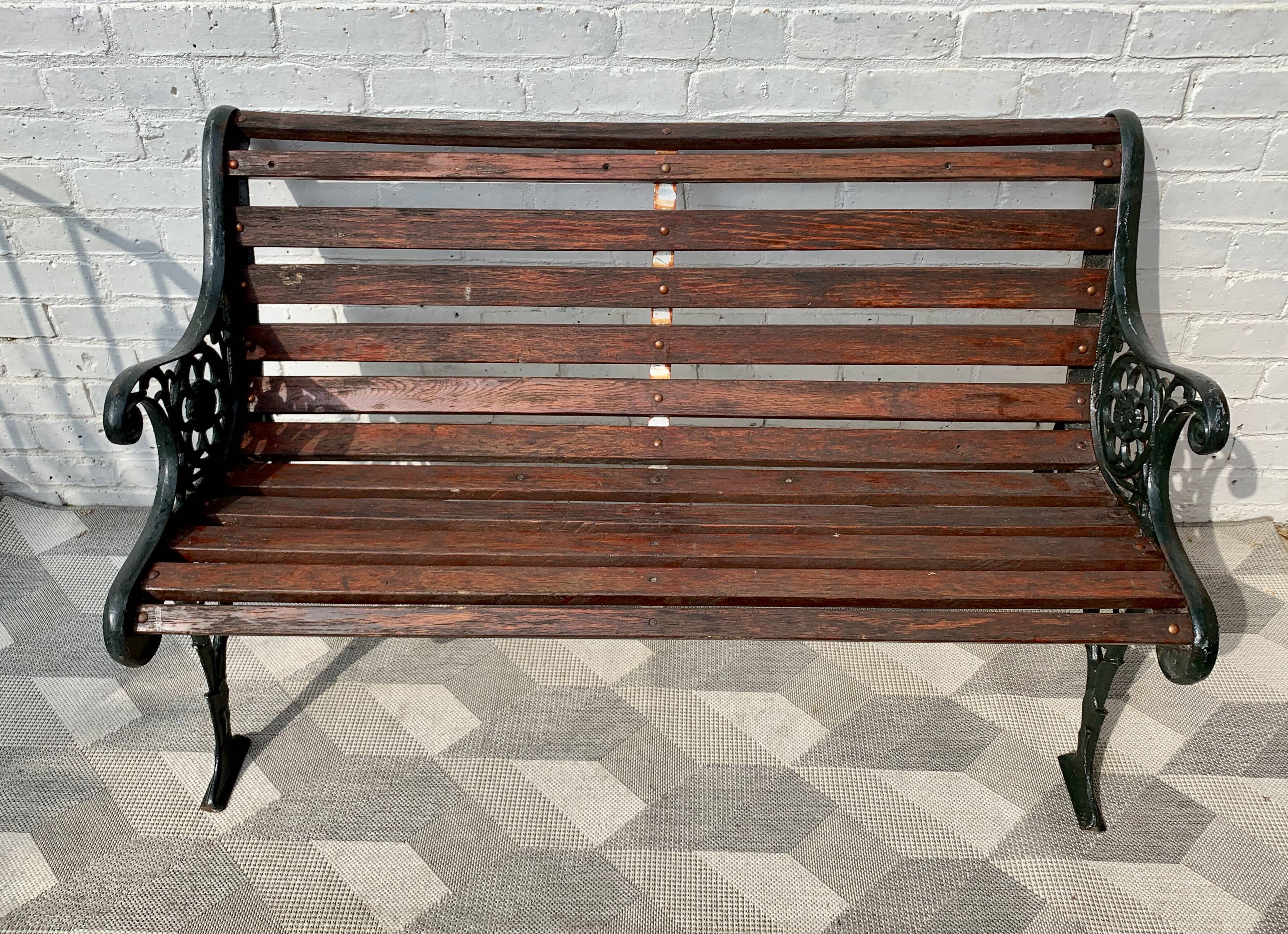 Vintage Victorian Garden Bench Cast Iron Wood #D43