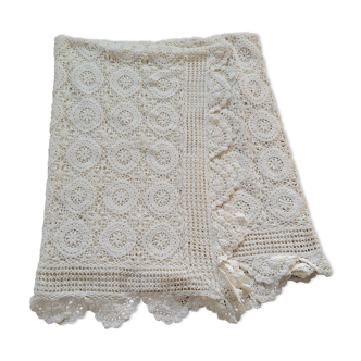 TABLECLOTH / BEDSPREAD , CROCHET WHITE COTTON 60'S