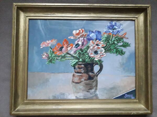 Tableau ancien représentant un bouquet d'anémones