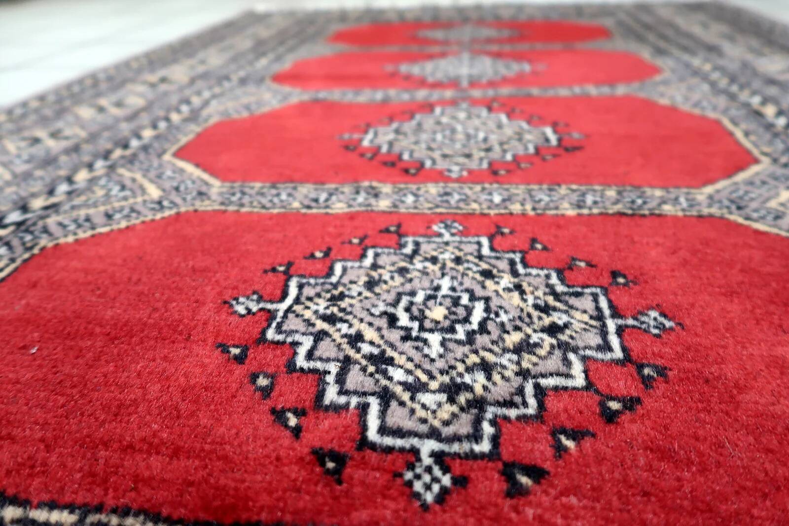 Vintage Uzbek Bukhara rug 92cm x 140cm 1960s