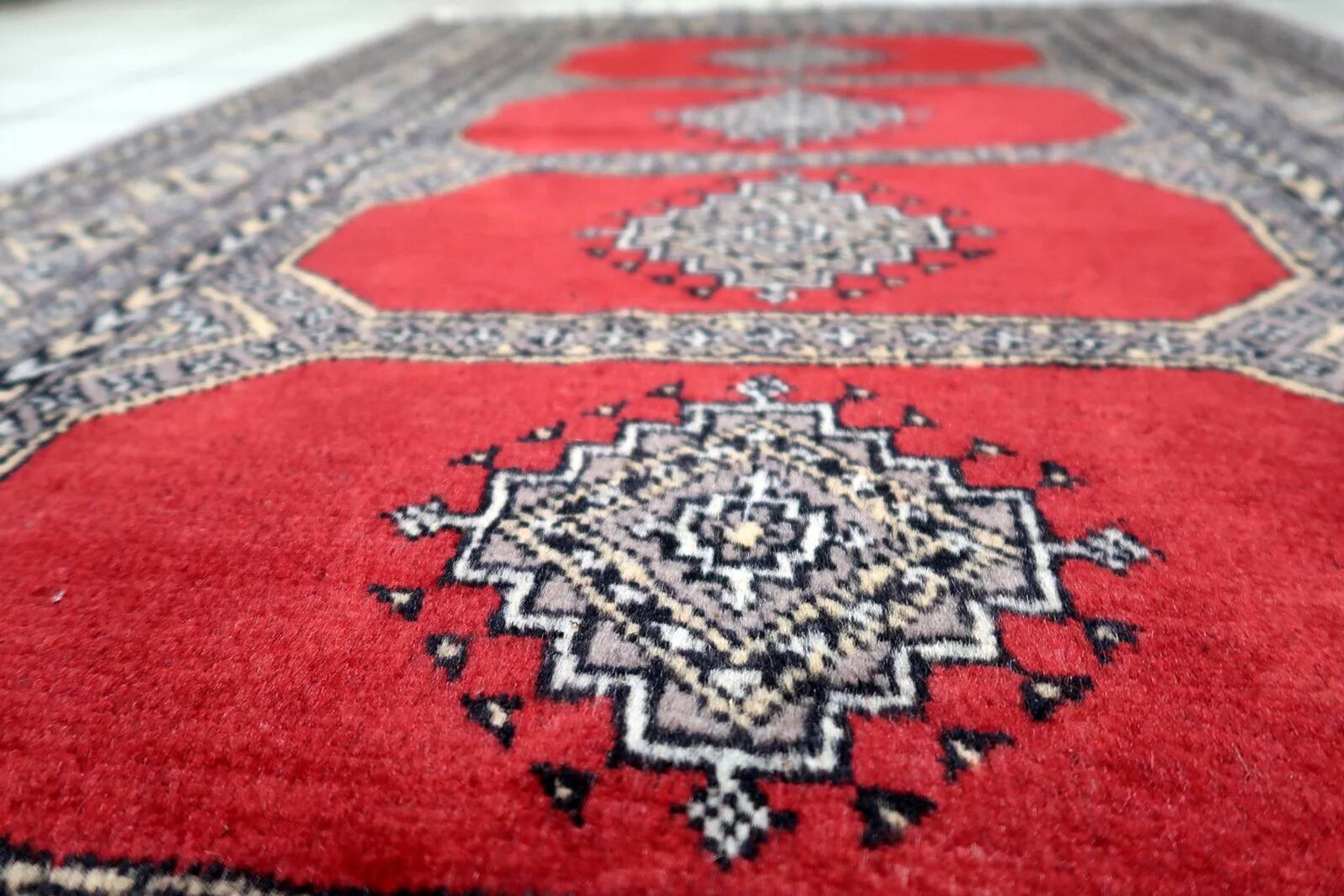 Vintage Uzbek Bukhara rug 92cm x 140cm 1960s