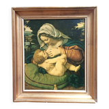 Painting gilded frame with reproduction Virgin with cushion