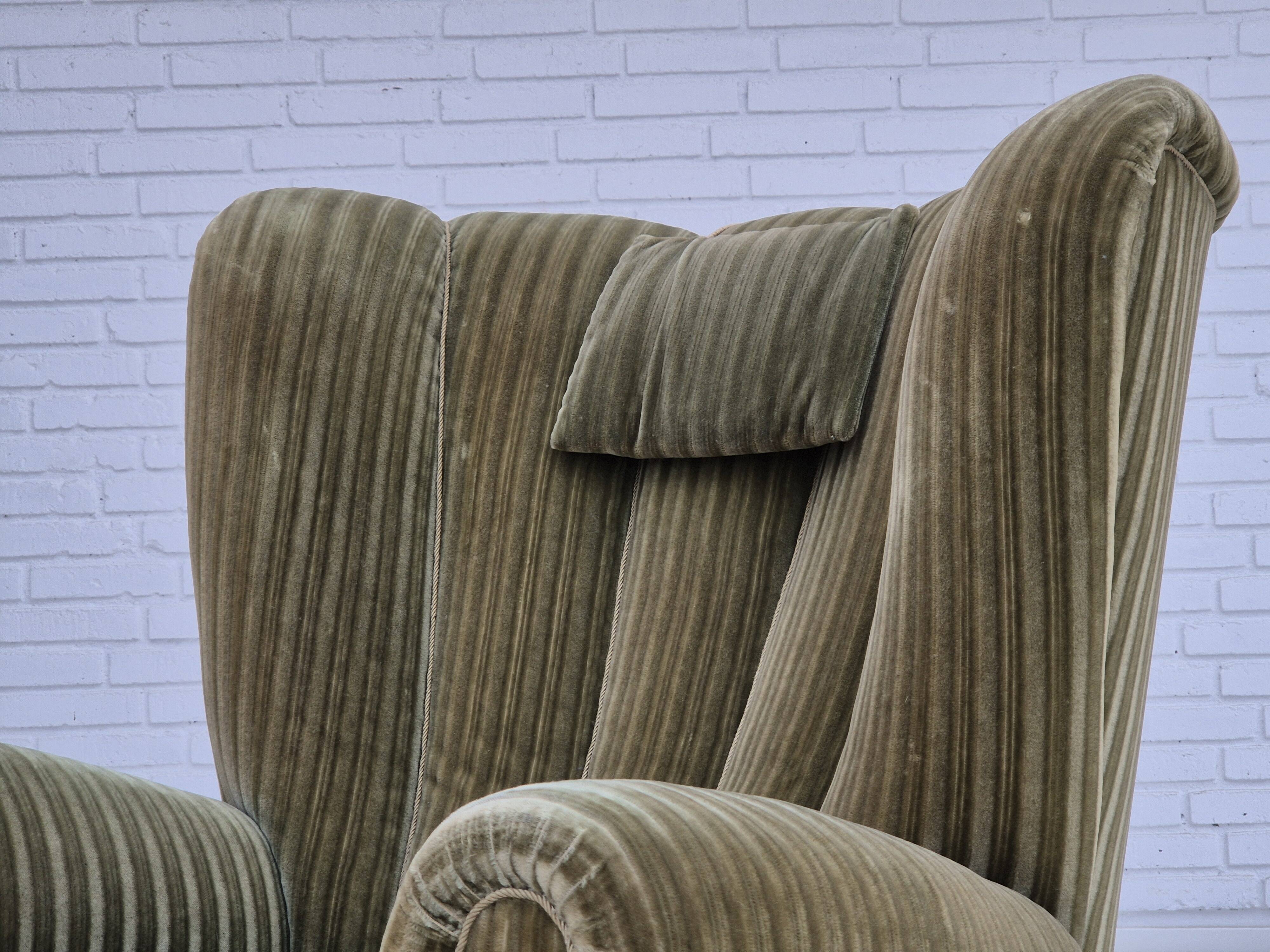 1960s, Danish highback relax armchair, original condition, green furniture velour.