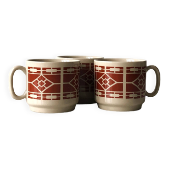 3 tasses en céramique motifs géométriques