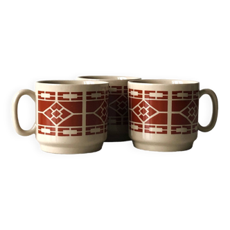 3 ceramic cups with geometric patterns